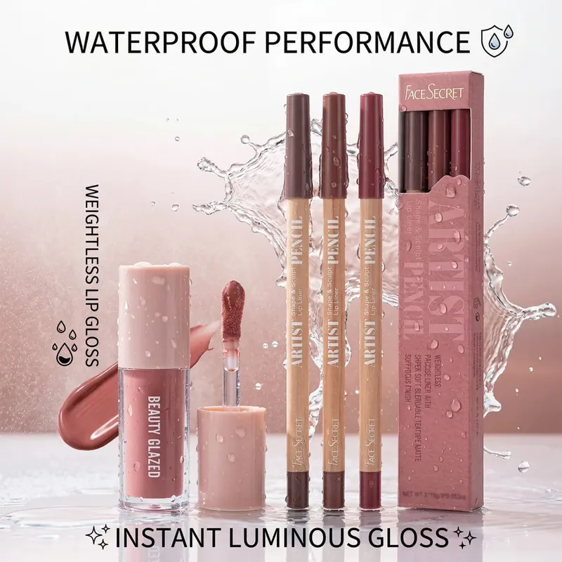 4Pcs Lip Liner & Lip Gloss Set Waterproof Long-lasting Smudge-proof Smooth Daily Lip Makeup Kit — image 5