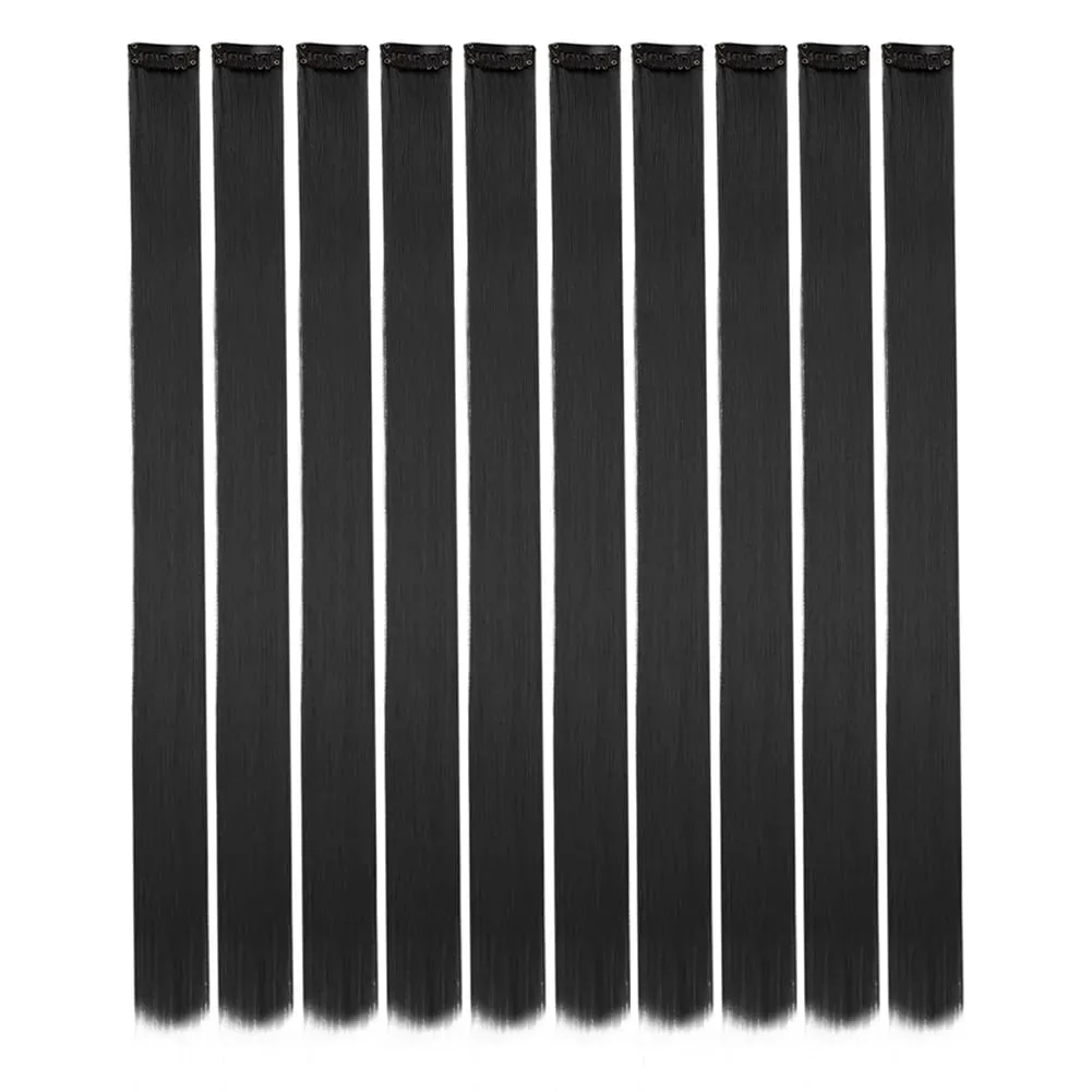 10PCS/Pack Colored Party Highlights Clip in Hair Extensions for Girls 22 Inches Omber colors Straight Hair Synthetic Hairpieces — image 19