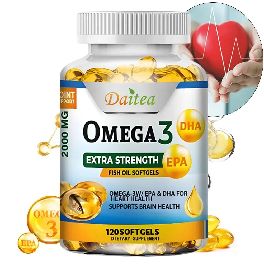 EPA 및 DHA가 함유된 오메가 3 피쉬 오일 2000mg 소프트젤 심장 뇌 관절 및 눈 건강 지원 신경 기능 및 면역력 향상 — image 1