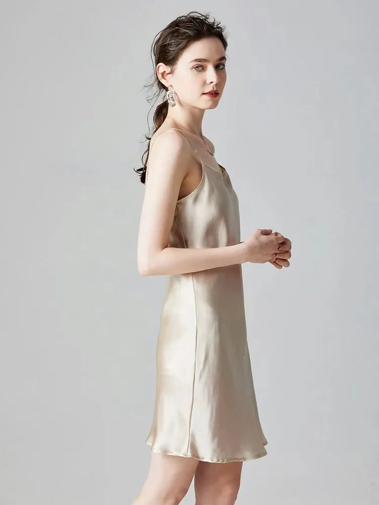 SuyaDream Woman Mini Dress 19mm 100%Real Silk Sleeveless Solid Spaghetti Strap Sleep Dresses 2025 Elegant Chic Clothes — image 2