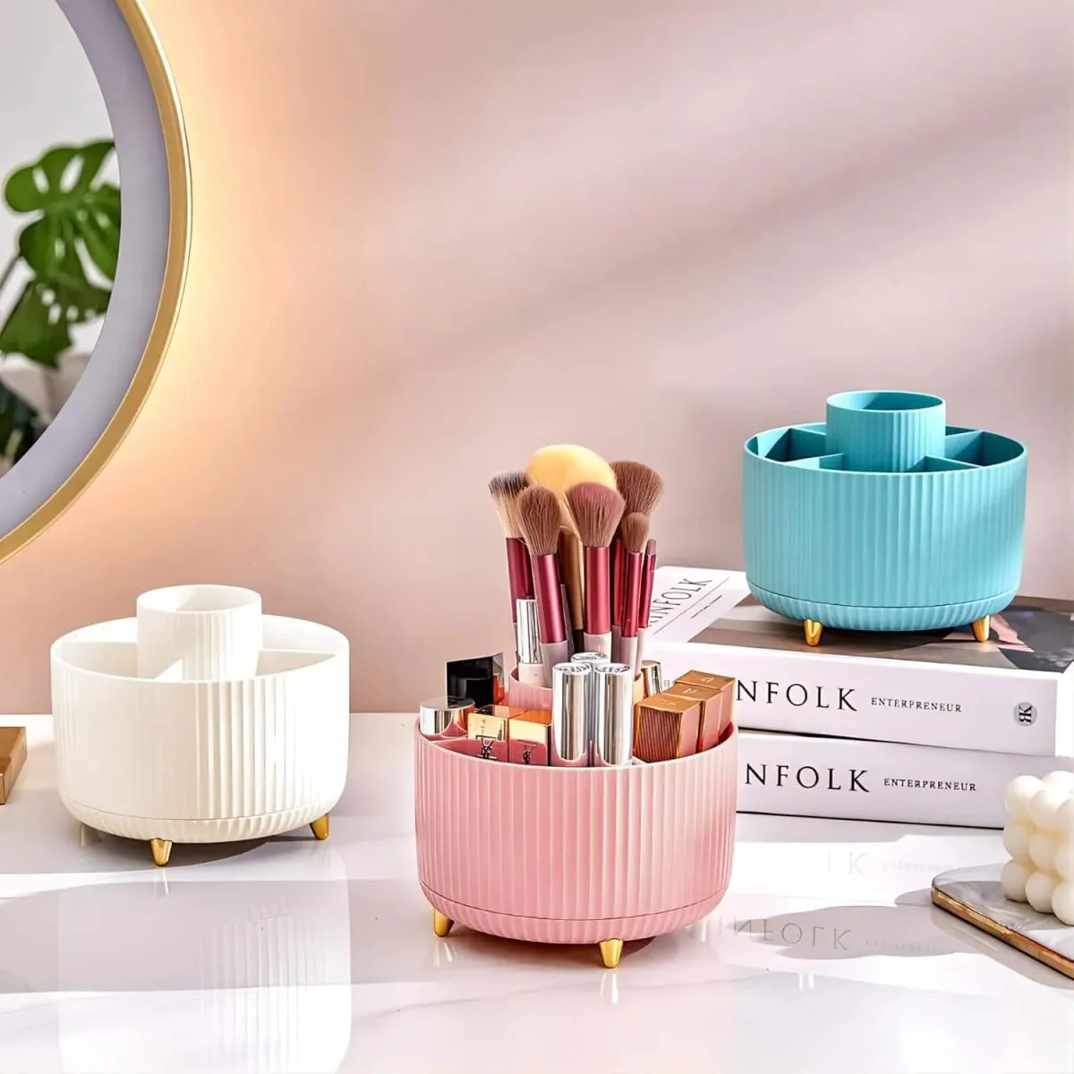 360° Rotating Makeup Tool Storage Box Desktop Organizer Cosmetic Brushes Holder Lipstick Eyebrow Pencil Holder Jewelry Container — image 3