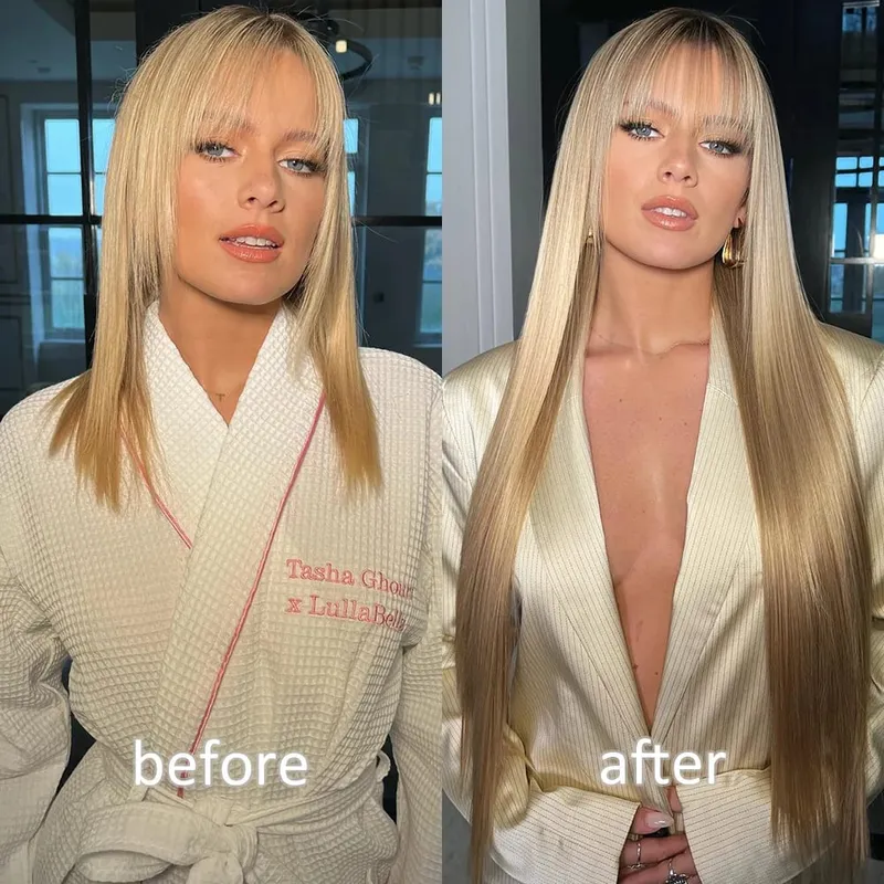 Synthetic 32Inch Hair Extensions OnePiece 5 Clips Long Straight Hairstyle Heat Resistant Fake Hairpiece For Women Natural Blonde — image 5