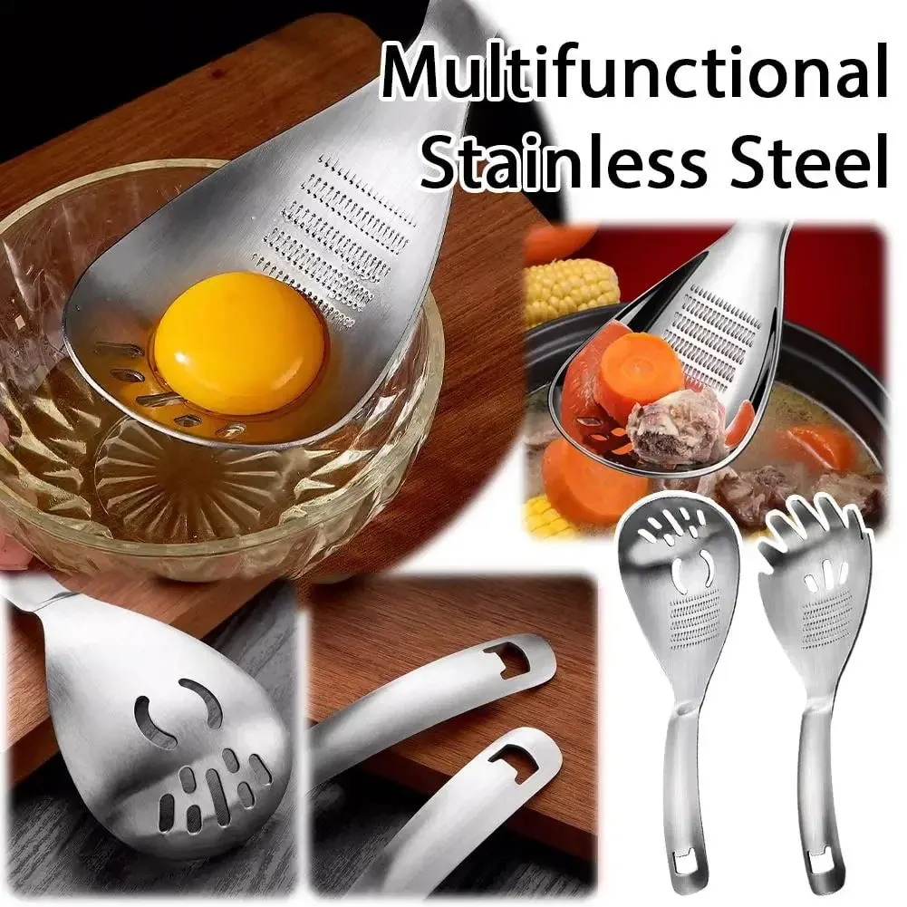 Stainless Steel Ginger Garlic Grater Multi-functional Grinding Spoon Egg Soup Divider Kitchen Cooking Utensils
