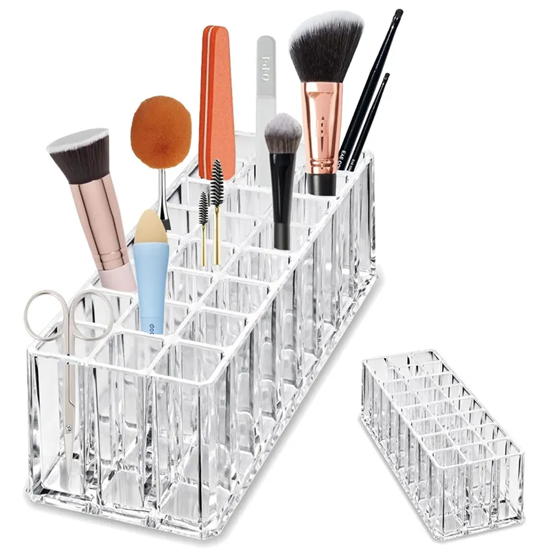 24 Slots Makeup Brush Organizer Acrylic Lipstick Organizer Cosmetic Storage Makeup Lipgloss Display Box Makeup Brushes Storage — image 1