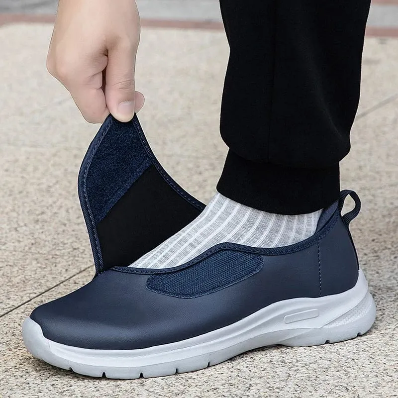 Men's Orthopedic Diabetic Leather Sneakers Adjustable Hook & Loop Wide Fit Open Shoes for Swollen Feet Comfortable Walking Shoes
