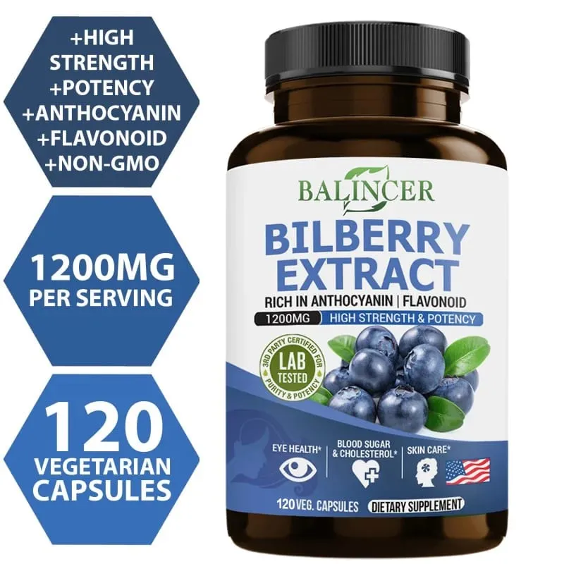 Bilberry Extract Supplements - Rich in Antioxidants Promote Vision Health and Protect Eyes Promote Brain Health
