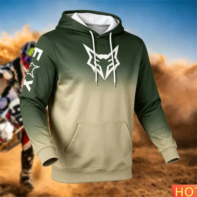 Sweat à capuche de course pour hommes, automne/hiver, cyclisme en plein air, pull à capuche, motif renard, poche, sport, moto, sweat-shirt à capuche — image 4