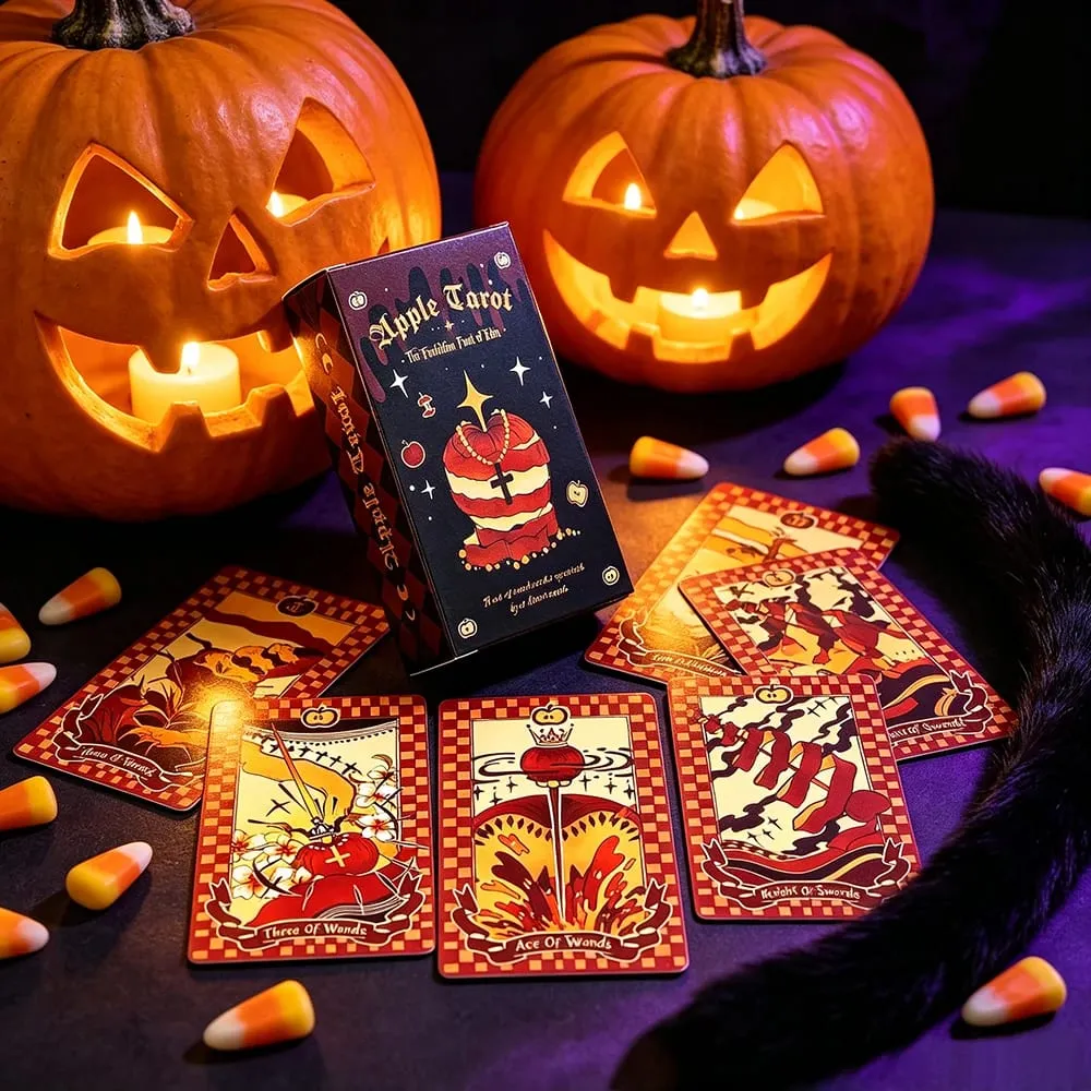 Balíček jablečných tarotů 78 karet Temná pohádka Tarotové karty s tematikou jablek Věštění Meditace Halloweenský dárek pro začínající sběratele — image 3