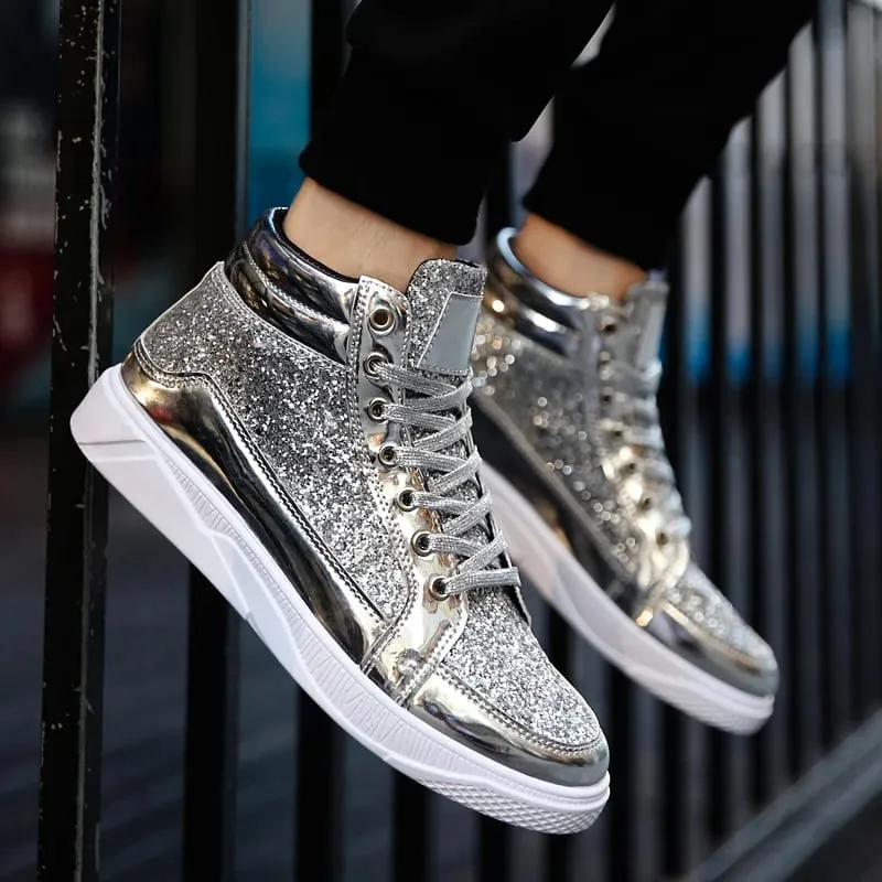 Man's Casual Shoes High-tops Silver Glitter Bling Platform Sneakers Men Non Slip Skateboard Shoes Zapatillas Hombre — image 3
