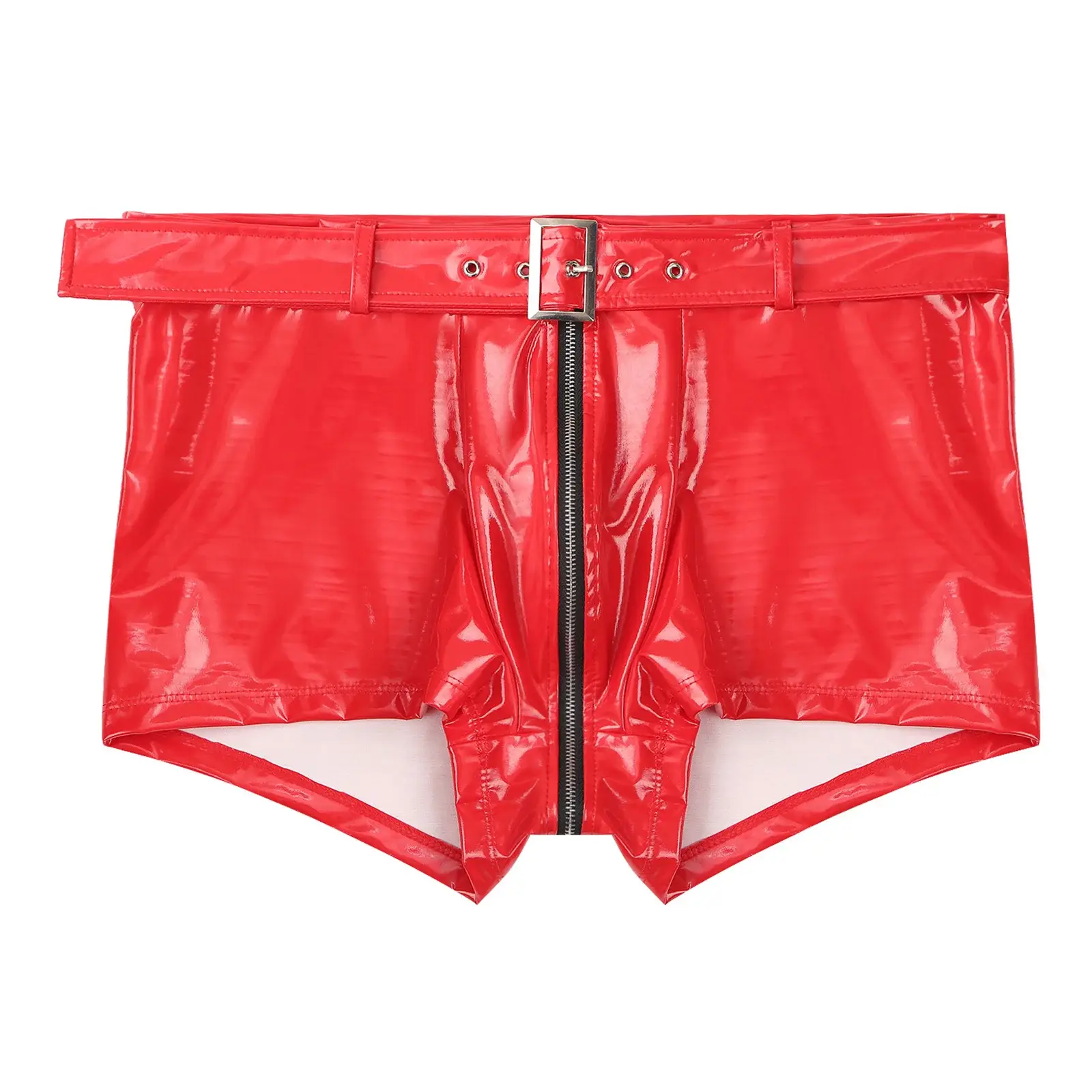 Men's Boxer Shorts Wet Look Latex PVC Leather Zipper Shorts Bottoms Bulge Pouch Boxer Brief Clubwear Party Hot Pants Nightwear