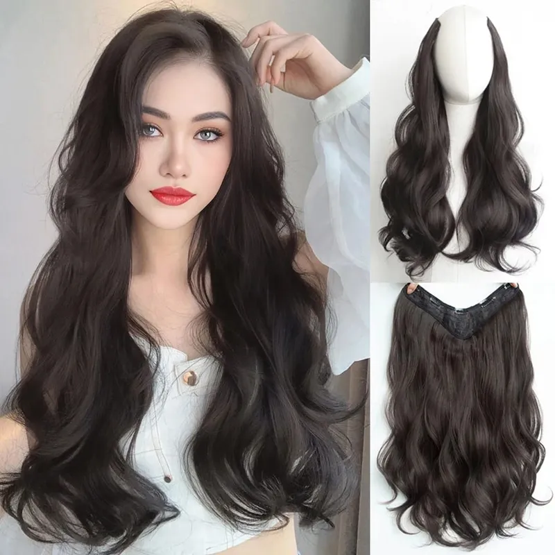 Part Synthetic Clip In Hair Extension Long Thick Curly Natural Blonde Flase Hair Hairpieces For Women Heat Resistant — image 1