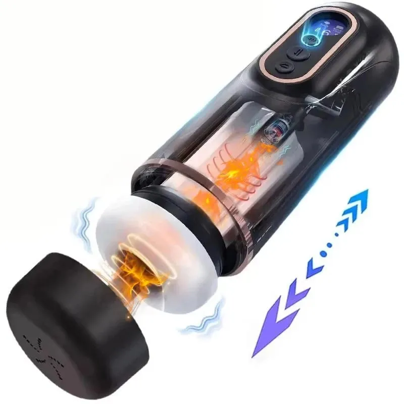 Sucção telescópica automática masturbador masculino vibratório aquecimento inteligente voz sexy fone de ouvido bolso buceta brinquedo sexual para homem — image 1