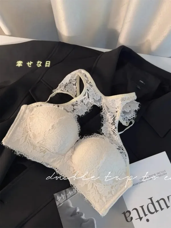 Spanish Lace Lingerie Set VS-Inspired Halter Bra Small Busts Anti-Droop Slimming Support Pure Winter Comfort Bralette — image 8