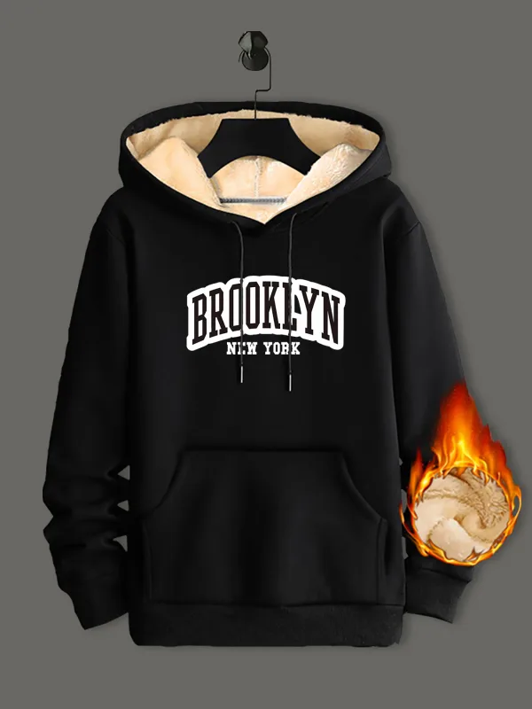 Winter Lambswool Hoodies Thicken Warm Windproof Sweatshirts Print Hooded Pullover Loose Men Women Winter Hoodies Black — image 4
