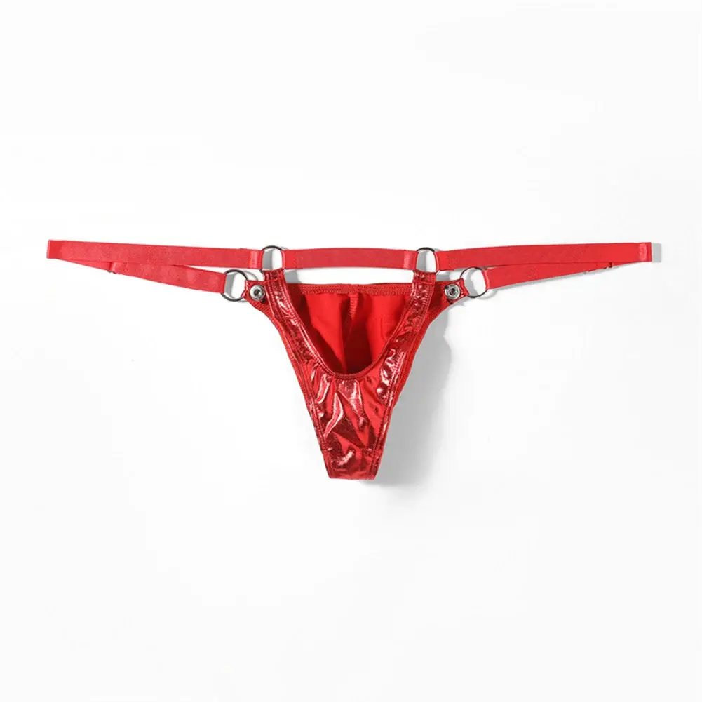 1 PC ผู้ชายสิทธิบัตรหนัง G-String เซ็กซี่ทอง V-Back LOW แหวน RISE T-Back Bulge POUCH ชุดชั้นในชุดชั้นในเกย์ Hot Clubwear