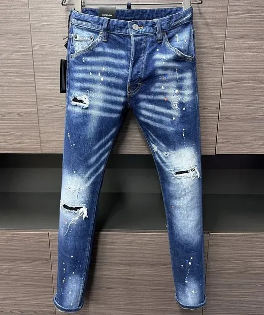 D2 Jeans da uomo Pantaloni in denim Pantaloni a matita slim con foro Bottoni in metallo Classici per feste Nero alla moda DSQ2 JENAS — image 18