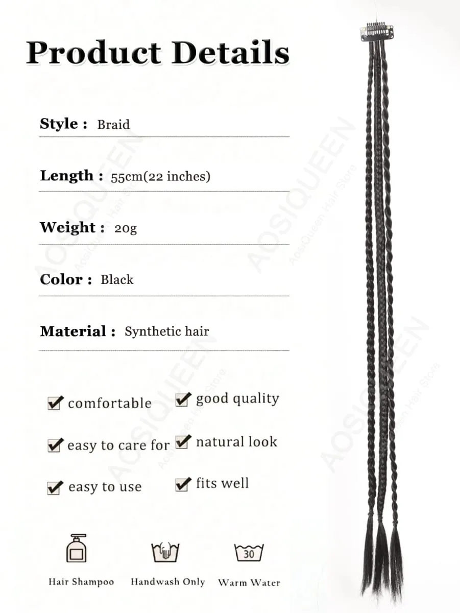 Synthetic 1/2pcs Braid Wig With Strong BB Clip Lightweight Box Braid Ponytail Hair Piece for Women