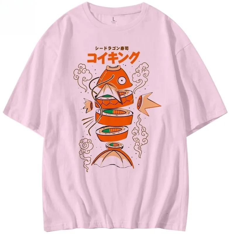 Japanese-style Pokémon King Carp Magikarp Sushi Sashimi Short Sleeve T-Shirt Loose Men's and Women's Summer Trend Top Clothing — image 3