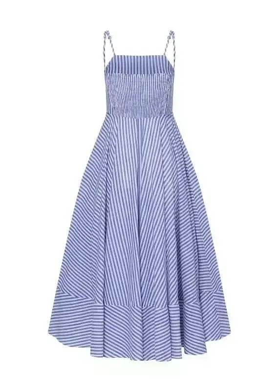 Women Dresses Camisole Dress Striped Basics Printing Boho Vestidos Loose Fit Summer 2024 Folds Pleated Spliced Ankle Length — image 3
