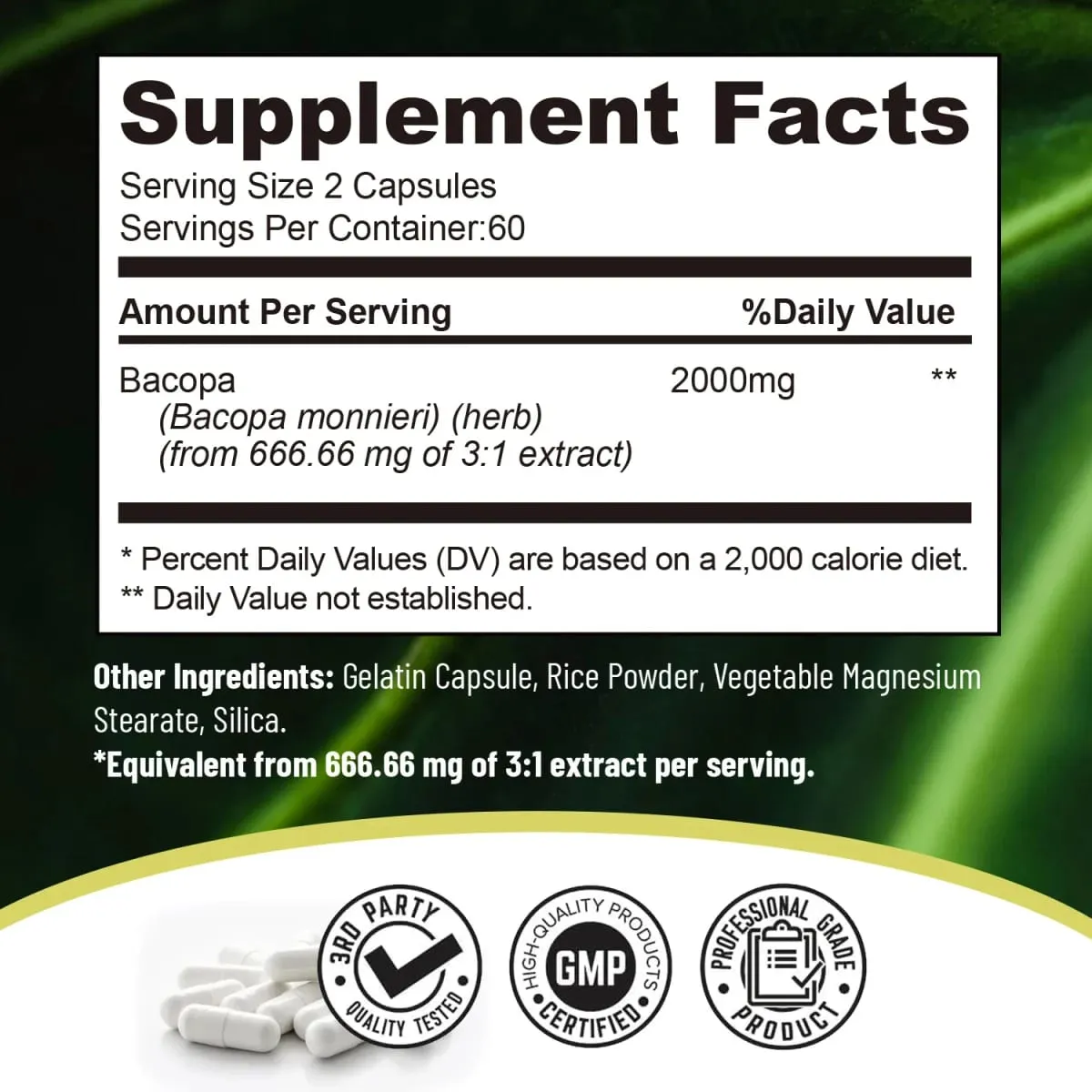 Bacopa Monnieri Extract - Helps Clear Thinking and Improves Memory Delay Skin AgingSupplements — image 2
