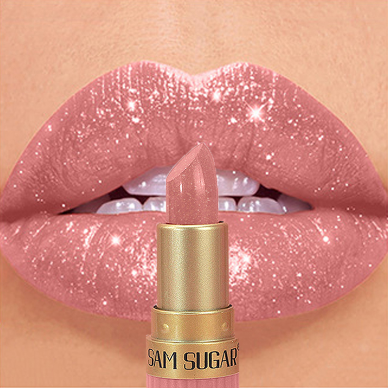 Diamond Pink Lipstick Chocolate Brown Metallic Glitter Lipstick Long-Lasting Waterproof Shimmer Pearl Sparkling Lip Gloss Makeup
