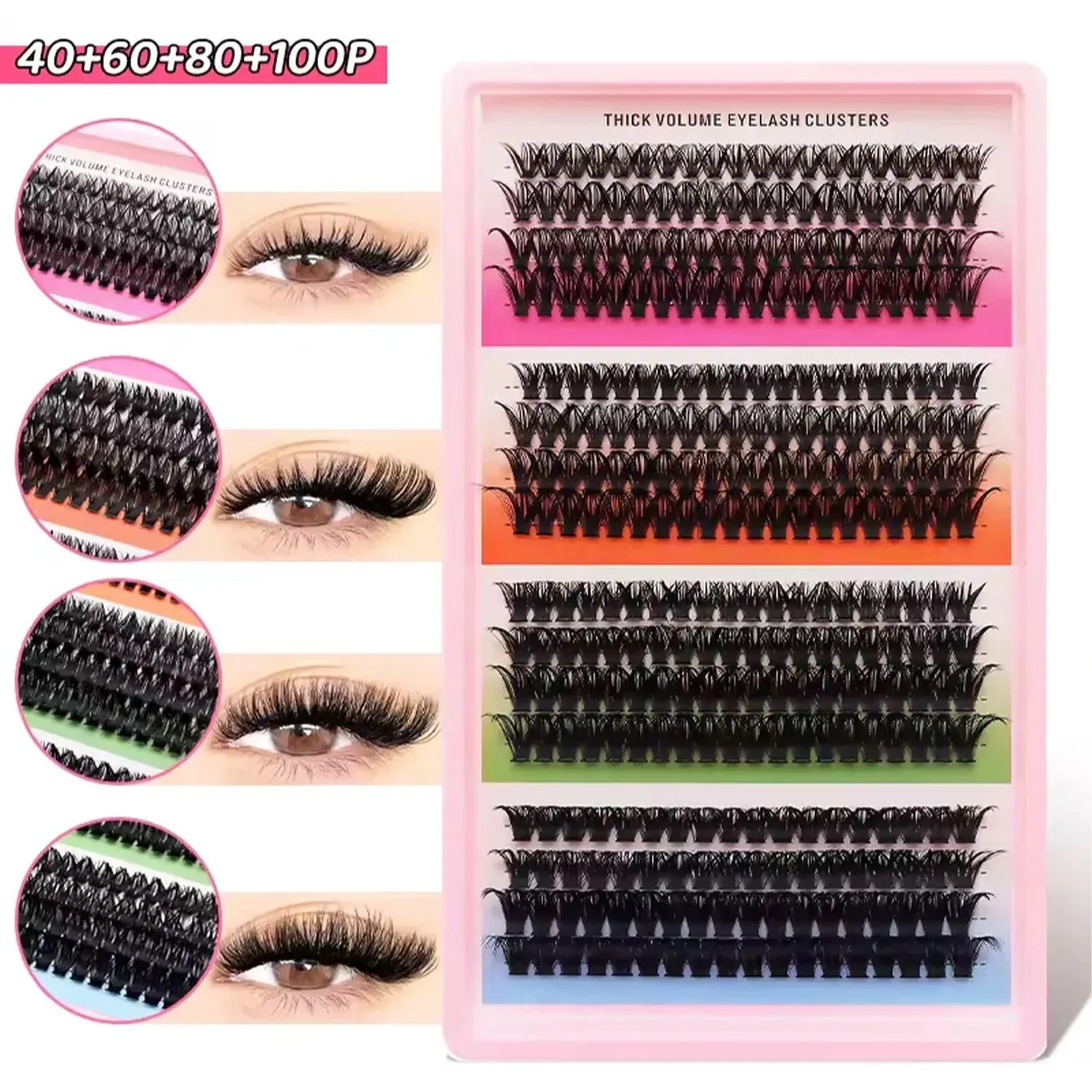 Olho de gato 16 linhas cluster cílios 406080100p misturado diy cílios individuais bandeja grossa diy extensão de cílios finos volume cílios — image 2