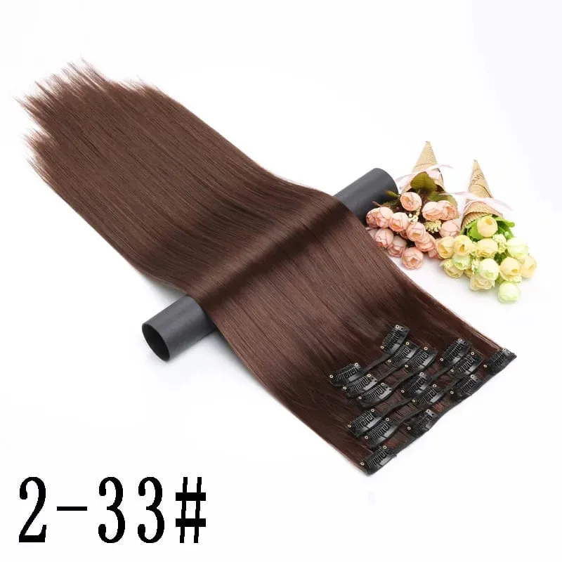 Synthetic 16 Clips In Hair Extension Long Straight Hair Fake False Hairpiece Clip In Hair Extension — image 27