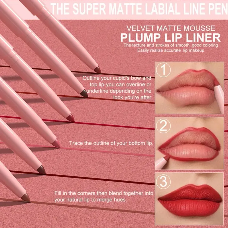 12 Colors Matte Lip Liner Pencil Set Creamy Velvet Lipstick Long Lasting Waterproof Smooth High Pigmented Lip Makeup for Women — image 4