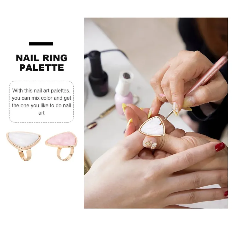 2Pcs Resin Mini Nail Art Ring Palettes Finger Mixing Plates Portable Color Palettes for Professional Manicure Use — image 5