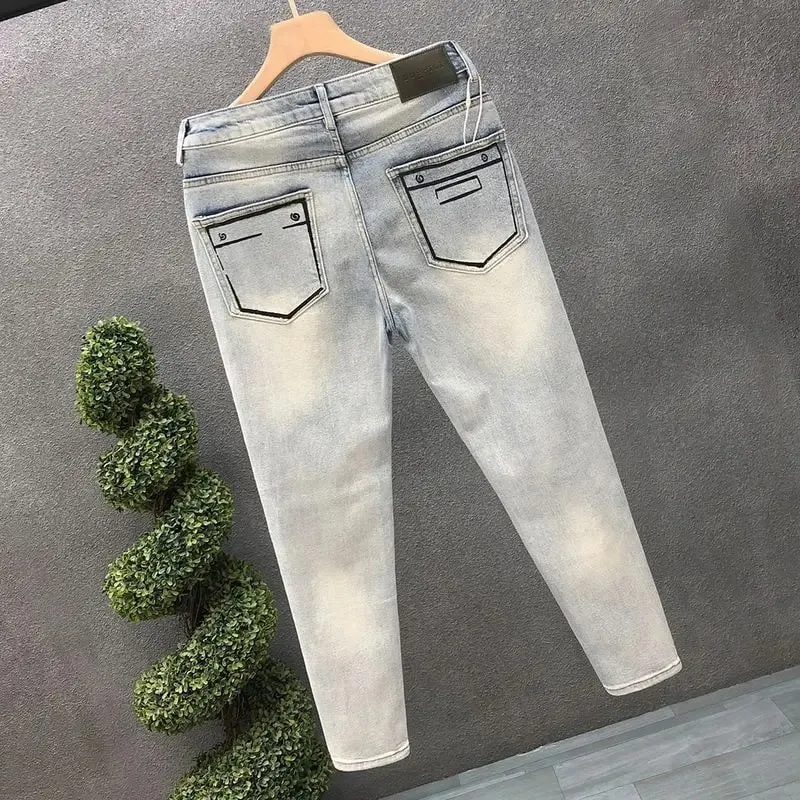 Spring and Autumn Ripped Jeans Men's Slim-fitting Small Feet Light-colored Summer Pants New Designer Kpop Men's Thin Trousers — image 3