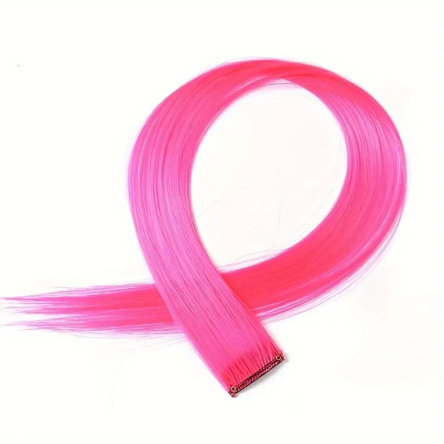 Clip in Hair Extensions 22 Inch Colored Hair Extensions Party Highlights Long Straight Synthetic Hairpieces for Women Kids Girl — image 18