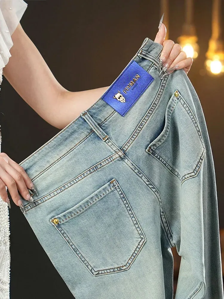 Summer thin 2025 new jeans men's slim fit small foot trendy brand fashionable light luxury elastic denim casual long pants