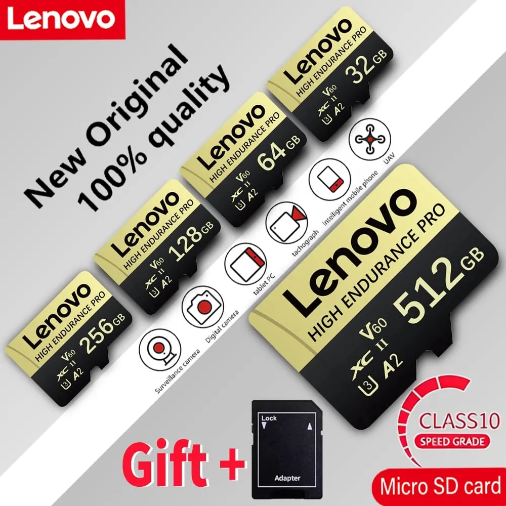 Lenovo High Speed Class 10 Mini SD-hukommelseskort 256GB Micro TF-kort til smartphone - 32GB 64GB 128GB 256GB 512GB Tilgængelige muligheder — image 1