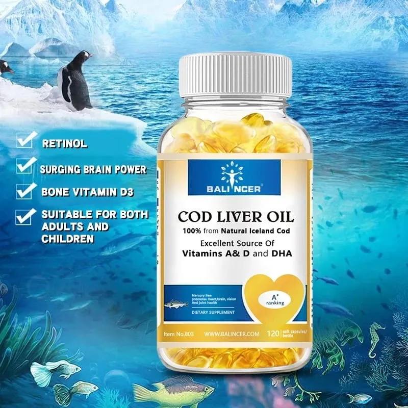 Cod Liver Oil Capsules Rich in Vitamin A D and DHA Help Maintain Healthy Skin Strong Brain and Bones and Improve Memory — image 3