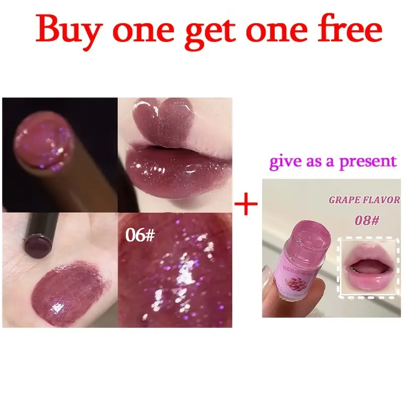 Herorange 1+1 Lip Set Hydrating Long Lasting Glitter Lip Makeup Portable Holiday Gift