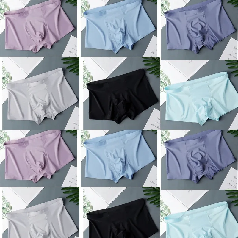 10 pçs masculino de seda gelo sexy sem costura ultra-fino boxer briefs shorts roupa interior masculino calcinha respirável