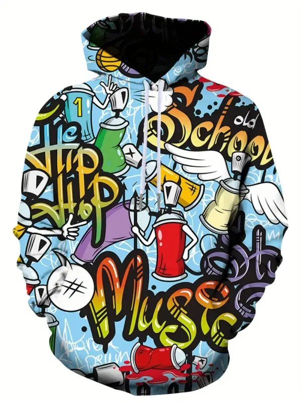 2024 dei nuovi uomini di Painted Graffiti Flow stampato con cappuccio casual alla moda manica lunga sportiva Top Street uomo modello colorato con cappuccio — image 15