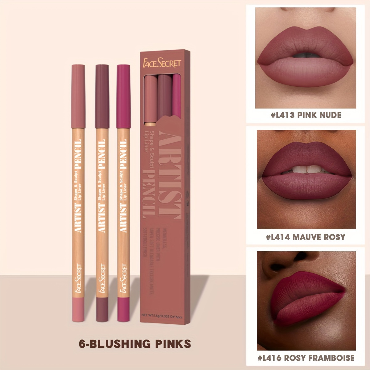 Face Secret 3pcs Set Nude Lip Liner Natural Matte Long-Lasting Waterproof High Pigmented Hook Line Lip Pencil Makeup — image 12