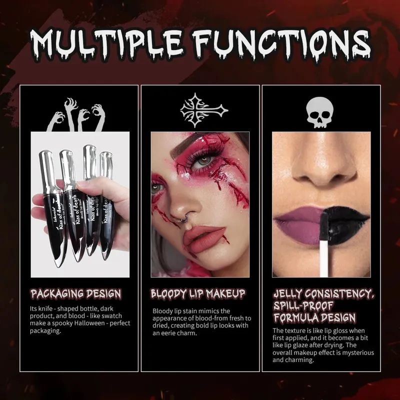 Halloween Matte Lip Stain Liquid Lipstick Dark Shades Lip Tint Smudge‑Resistant Lip Gloss Cosplay Party Long‑Wear Lip Makeup