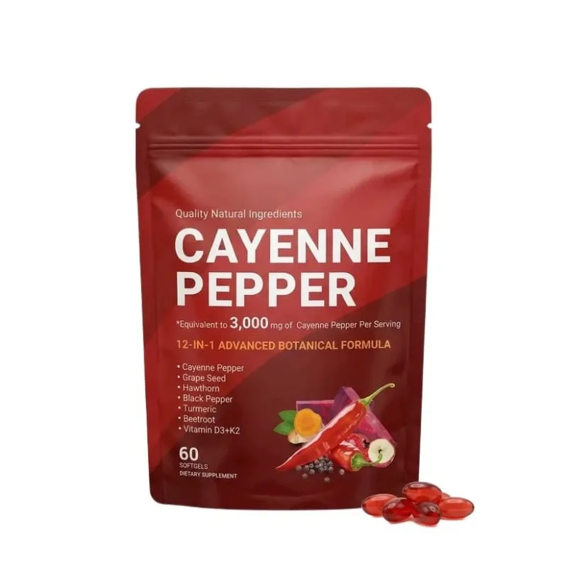 Cayenne Pepper Softgels Doplněk s hroznovým jádrem Červená řepa Kurkuma Vitamíny D3 K2 Bylinný přípravek na podporu zdraví cév nohou