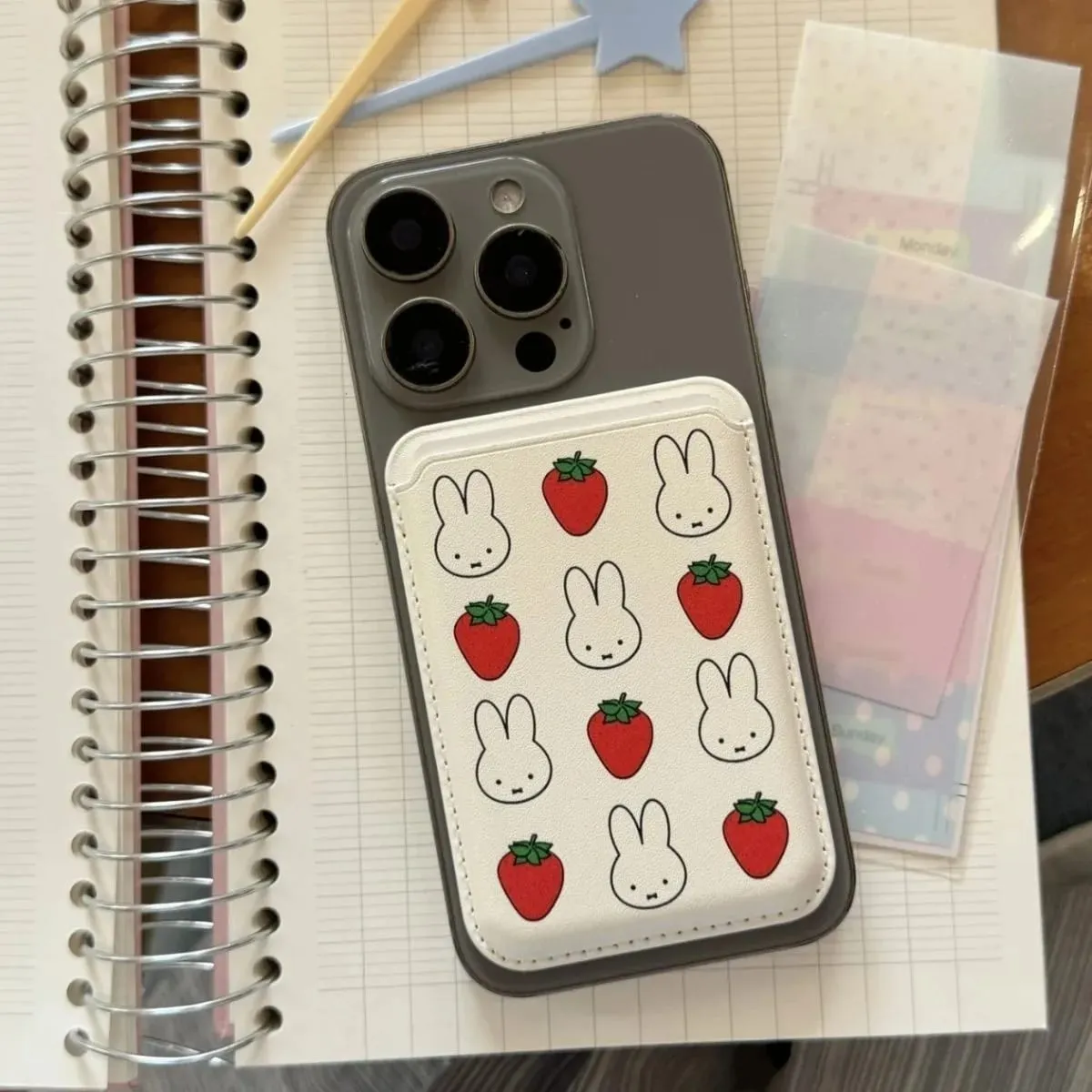 Kawaii Miffy Rabbit Magnetic Card Case Cute Cartoon Line Dog/Strawberry Miffy Card Case Suitable for 16Promax 15Pro 14Plus — image 4