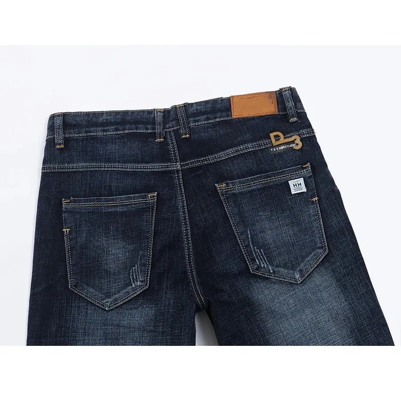 2025 Men Summer Shorts Jeans Men's Shorts Pants Dark Blue Straight Cut Denim Pants Streetwear Casual Stretch Mens Clorhing