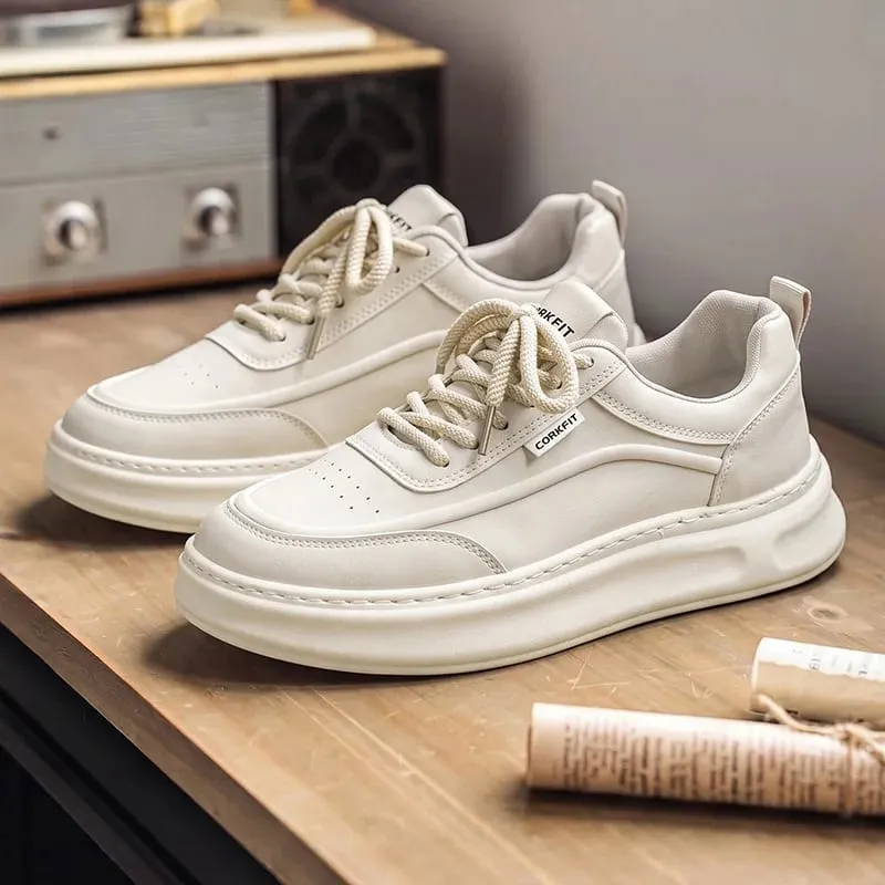 Men Sneakers Spring Summer Casual Board Shoes Smooth Texture Thick Sole Lace Up Minimalist Daily Footwear