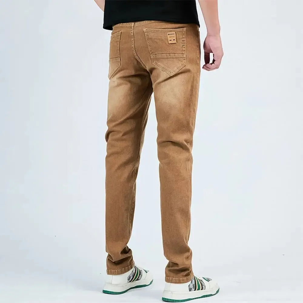 2025 סתיו גברים לבן Slim Fit ג'ינס ישר מכנסי ג'ינס מתיחה מקרית אופנה נוחה בגדי מותג גברים בגדי רחוב — image 13