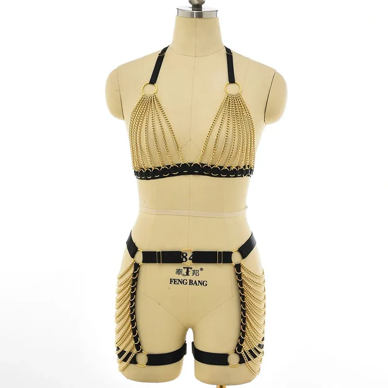 Gothic Elastik Body Harness Cage Bra Hollow Laraskan Set Pakaian Dalam Seksi Punk Halloween Feather Performance Pakaian Bondage Harness — image 9