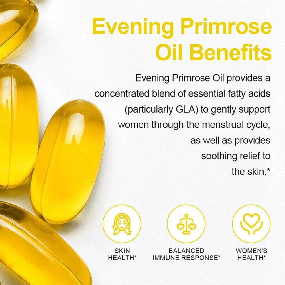 Evening Primrose Oil Capsules - Contains Gelatin and Vegetable Glycerin To Promote Healthy Skin Immunity Balance For Women — image 4