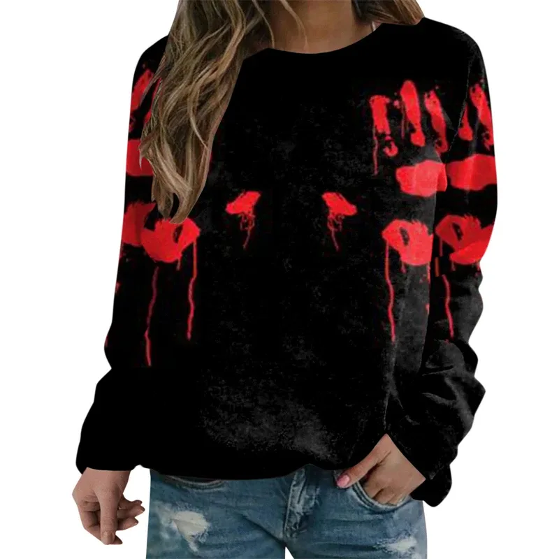 Sweatshirt Grafik Darah Keganasan Rekaan Pesta Halloween Pakaian Wanita Saya Baik Berdarah Wanita Sweater Wanita Seram Pullover Y2k — image 2