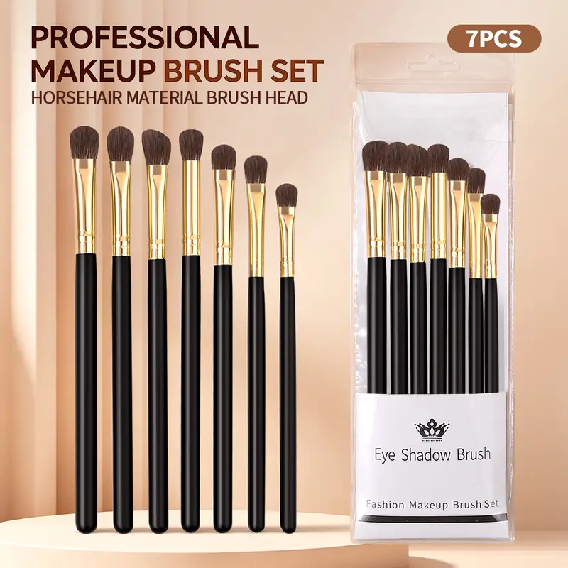 7Pcs Professional Eye Shadow Brush Set Horse Hair Eyeshadow Makeup Brushes Kit For Eye Blending Shading Cosmetic Makeup Tools — image 1