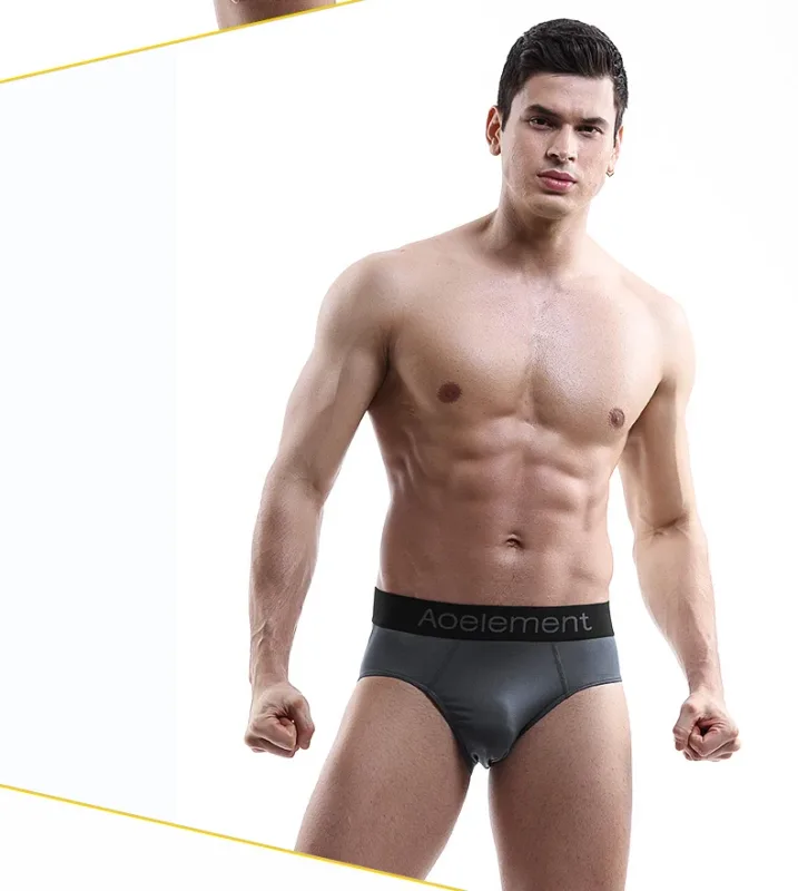 Men's underwear triangle shorts ice silk fashion breathable sexy thin U convex bottom pants youth low waist triangle shorts head