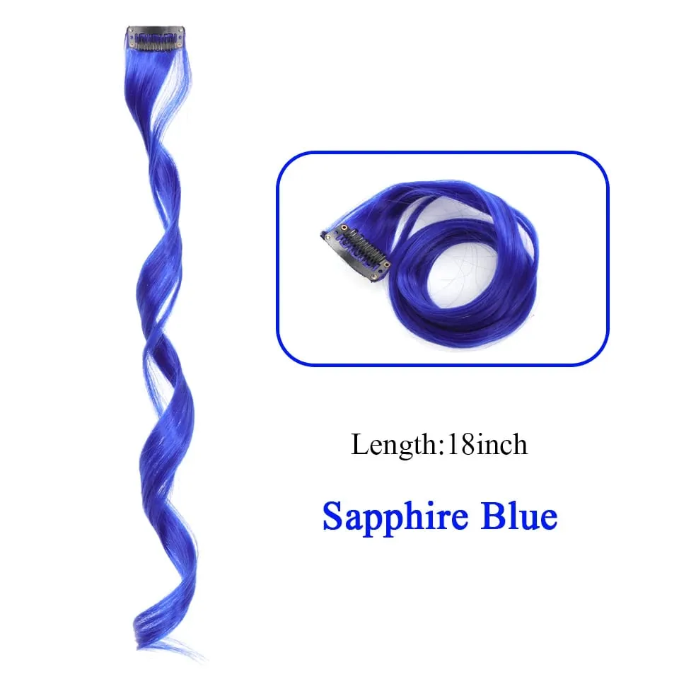 Synthetic Clip In One Pieces Colorful Hair Extensions Curly Synthetic Hair Pieces 18" Long Ombre Hair Pink Purple Red Blue — image 8